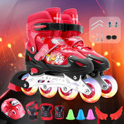 男童溜冰鞋可调5-7-9-11-13岁闪光直排轮滑鞋，儿童滑冰鞋初学者