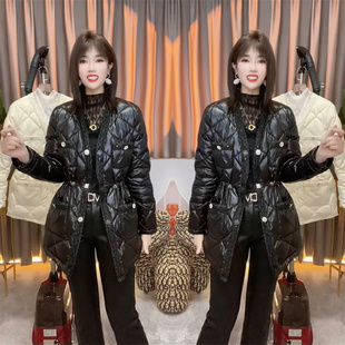 欧洲站网红2022年冬季高端气质中长款收腰抽绳棉服外套女