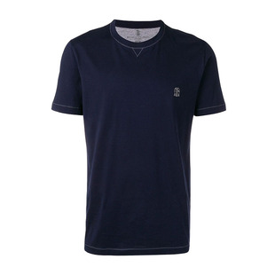 Brunello Cucinelli/BC男士刺绣logo深蓝色短袖T恤M0T611328G