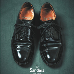 sanders复古军事线低帮皮鞋，男亮面植鞣革牛皮，1128德比鞋英国制造