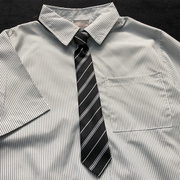 加领带白色条纹衬衫男2024夏季学院风小清新短袖白衬衣(白衬衣)休闲夏