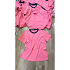 欧洲站正版高品质玫粉色系亲肤简约T恤女领口撞色宽松上衣ins潮