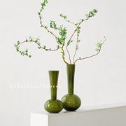 法式中古高级感琉璃花瓶，橄榄绿手工小众艺术，蝴蝶兰插花瓶客厅摆件