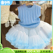 女童tutu裙套装夏季2024小女孩，蓬蓬公主裙兔兔裙搭配无袖上衣