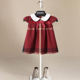 伯米吉女童连衣裙夏装，婴幼儿宝宝纯棉，红色娃娃领蝴蝶结裙子棉