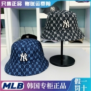 韩国MLB渔夫帽22年春夏NY老花满标防晒遮阳帽子双面速干盆帽