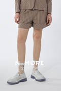 n·more设计师品牌丝绒，可可条纹a字卷边短裤遮肉显瘦摩登复古风