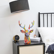 艺术客厅卧室书房彩色现代创意，家居树脂工艺品，动物大鹿头装饰摆件