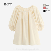 IMCC设计感小众简约气质复古灯笼袖娃娃款衬衫女宽松百搭套头衬衫