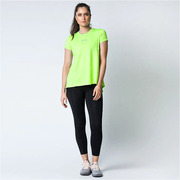 外贸女子健身运动宽松短袖荧光绿t恤跑步速干上衣圆领透气蓝色