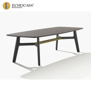 echocasa意式极简风天然大理石餐桌，别墅大平层6-8人白蜡木饭桌