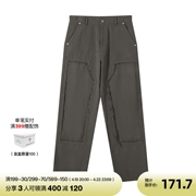 SANBAI 叁佰灰绿色破坏毛边帆布裤子男设计感复古做旧工装长裤潮