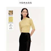 vgrass18g无缝一体短袖，针织衫女24年春季100%羊毛显瘦打底衫