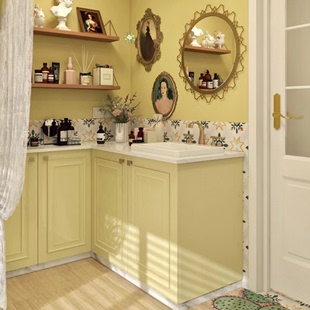 奶黄色橱柜贴纸自粘纯色墙贴旧家具，翻新防水壁纸衣柜家具桌面墙纸
