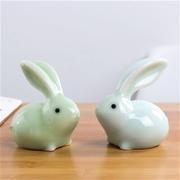 陶瓷摆白兔摆件一窝北办可t爱陶瓷动物生肖小件创意欧公桌面装饰
