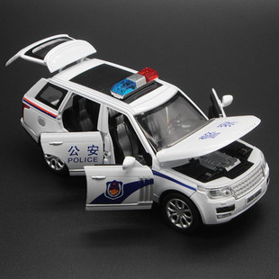 6开门合金警车金属路虎110小汽车模型儿童玩具，公安警察玩具车回力