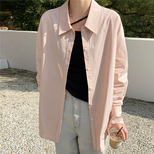 百思朵春季浅粉色衬衫女设计感小众防晒衫长袖嫩粉色宽松薄款外套