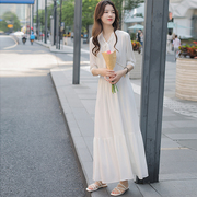 高个子长款法式白色初恋连衣裙，薄款欧美夏季超仙女，到脚踝超长裙子