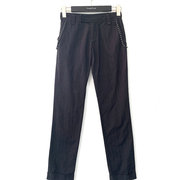3件100元区 自然元素夏季薄款条纹黑色卷边直筒纯棉长裤