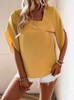欧美速卖通夏季时尚荷叶边斜领姜黄色宽松短袖衬衫上衣shirt