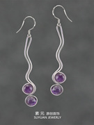 天然紫水晶纯银耳环女原创设计文艺复古小众手工绿松石耳坠首饰