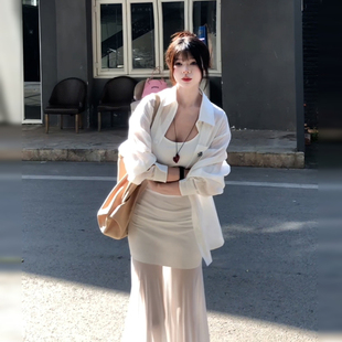 白色衬衫开春穿搭配吊带连衣裙子女夏季2025新款收腰气质仙女长裙
