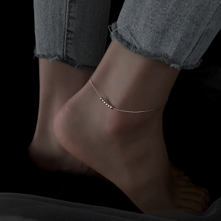 s925纯银珠子脚链女生，2024年潮小众设计轻奢高级感冷淡风足链