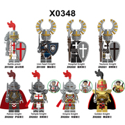 兼容乐高X0348中世纪城堡骑士狮心条顿黄金骑士兵积木人仔玩具