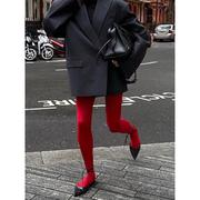 红色连裤袜女复古天鹅绒秋冬打底裤外穿显瘦本命年紧身塑形打底袜