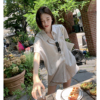 lickyseniortomboy韩国棉(韩国棉)衬衫，套装衬衫女夏季休闲时尚短裤两件套