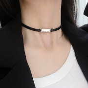 s925纯银项圈项链链女个性时尚长牌字母G颈链皮绳欧美ins风潮