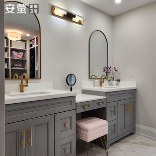 美式梳妆台一体浴室柜落地轻奢洗手脸盆组合卫生间定制实木洗漱池