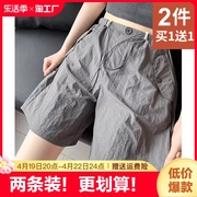 灰色工装短裤女夏季薄款2024高腰休闲阔腿美式五分速干运动裤