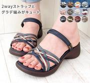 日本制日系系带多色，撞色拼色女鞋厚底高跟，坡跟套脚后空凉鞋