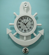 北极星地中海船锚舵手挂钟创意，客厅时钟静音摆钟，壁饰挂件石英钟表