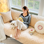 蔓越家 复古格纹 法式沙发垫秋冬毛绒坐垫沙发套罩巾通用垫子防滑
