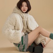 首尔印象韩代 东大门ins风 时髦毛圈呢抽绳短款外套24冬新女