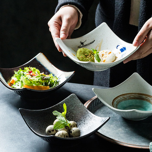 创意日式陶瓷盘子 简约饭馆异形盘饭盘菜盘子 家用深盘配菜凉菜盘