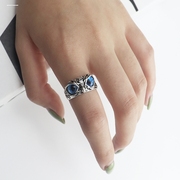 复古夸张个性藏银猫头鹰装饰戒指女食指韩版饰品时尚戒指环