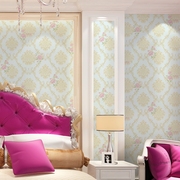 浅蓝色3d欧式田园大花，墙纸卧室客厅美容院，奢华温馨立体浮雕壁纸