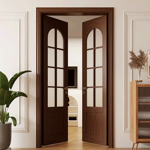 圆弧拱形门实木烤漆门吊轨门浴室，门卧室门，法式双开门无轨道折叠门