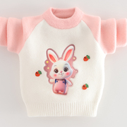 女宝宝毛衣可爱兔子针织衫洋气，套头中小童2023秋冬女童水貂绒线衣