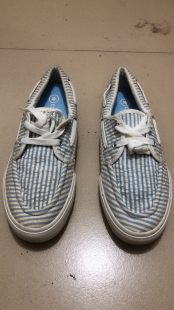 旧款开发样版鞋蓝白条纹帆布鞋情侣鞋帆船鞋42.5码脏