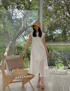 COTTON不规则白色背心连衣裙女2024夏设计感小众气质开叉长裙