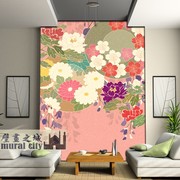 日系和风樱花菊花墙纸，日本日式碎花，简约花瓣壁纸彩绘日系壁画背景