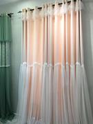 韩国出口粉色公主纯色卧室遮光蕾丝雪纺落地窗粉色窗帘定制装饰