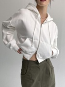 lilcher连帽白色短款卫，衣女春秋双拉链，小个子设计感小众外套