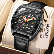 全自动镂空机械外贸方形皮带瑞士手表男时尚真皮夜光国产腕表