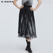 sdeer圣迪奥女装夏装半身裙文艺设计感小众印花网纱长裙S21281116