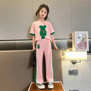 女童炸街套装夏季韩版中大童儿童网红小熊短袖T恤休闲长裤两件套